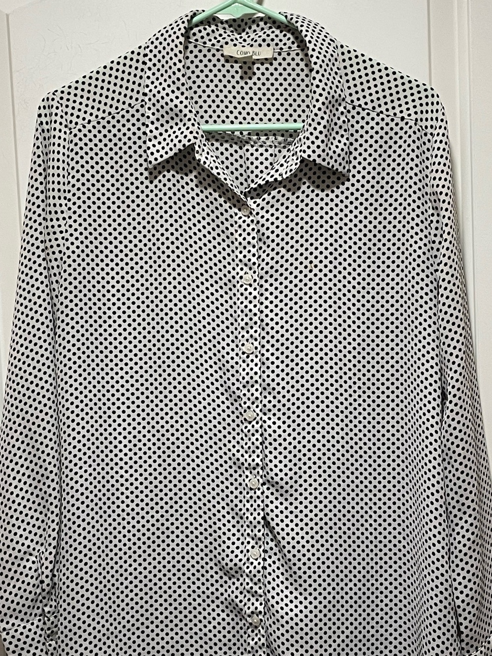 Layer Me! Como Blu Classic White Black Polka Dot Button-Down Shirt Sz M Whimsy